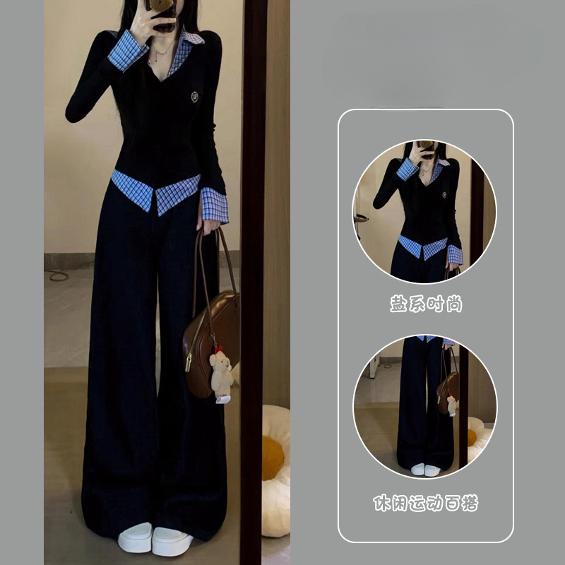 高级感纯欲风polo领春秋韩版时尚学院风修身收腰休闲两件套女装|undefined