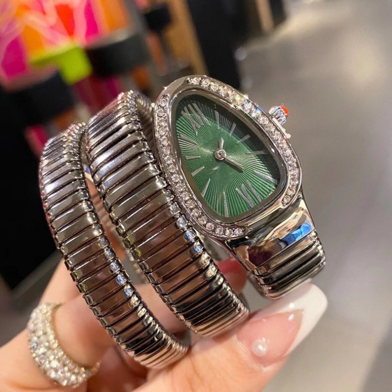 Foreign trade women's watch fashion Joker diamond snake-shaped women's watch exquisite men's watch quartz two-pin watch wholesale