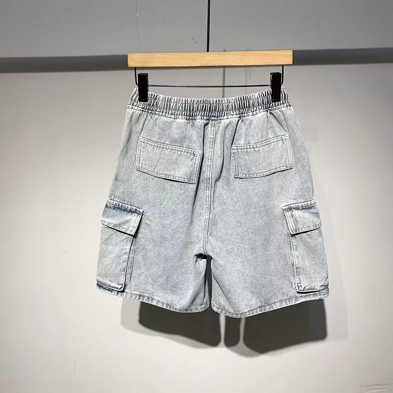 Ropa de trabajo de estilo japonés funcional elástico cintura Denim shorts hombres quinto pantalones 2022 verano nuevo casual pantalones sueltos