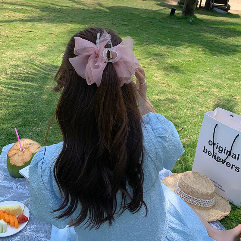 Pince à cheveux de voyage de style féerique, pince à cheveux avec nœud en fil, pince à requin, grande poignée, nouveau style, affichage de cheveux, pince à cheveux, accessoires pour cheveux de princesse, couvre-chef_voghion.com