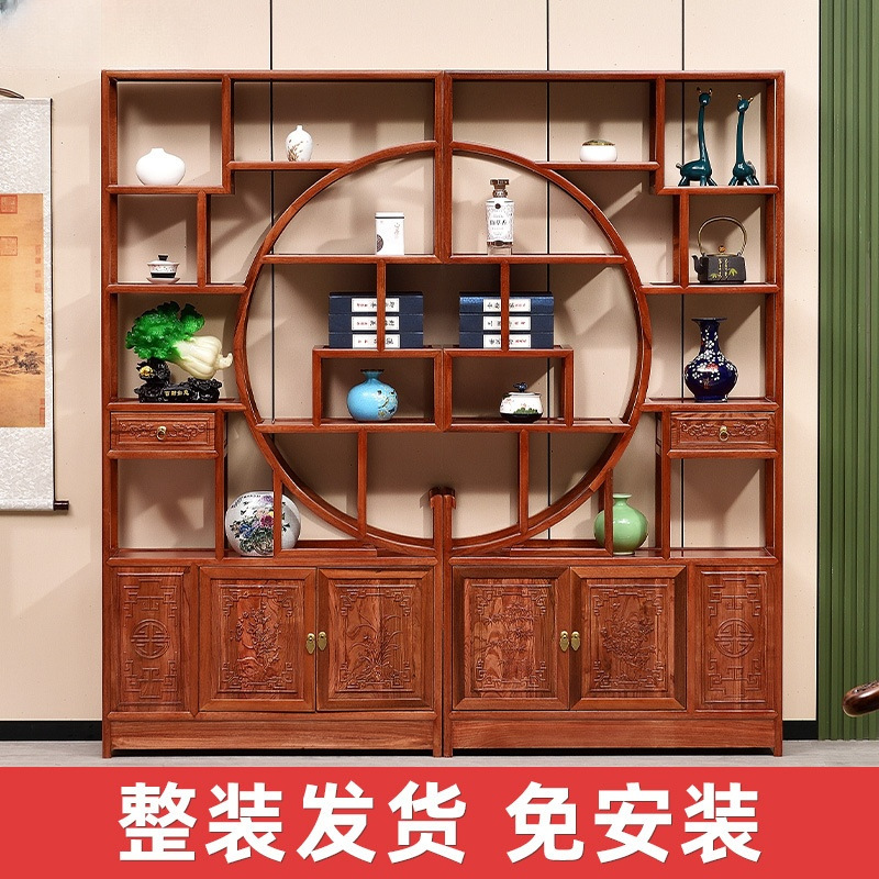 New style solid wood multi-purpose cabinet home and commercial combination storage rack partition bookshelf antique style office modern Chinese style