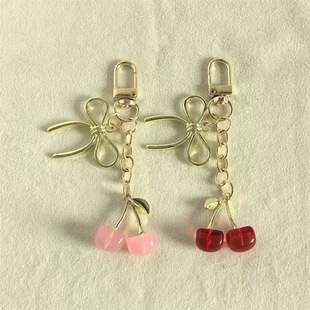 Cross-Border Hot Selling Acrylic Cherry Bow Keychain Bag Jewelry Pendant