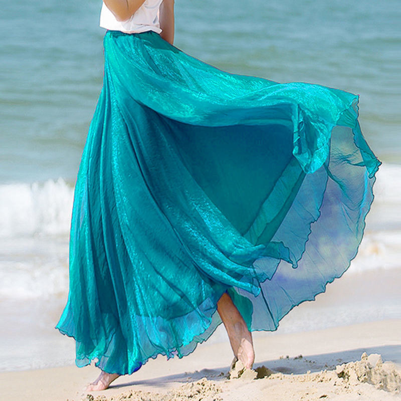 Seaside Vacation Skirt 2025 New Summer Bohemian Long Skirt 8m Large Hem Skirt Chiffon Beach Skirt
