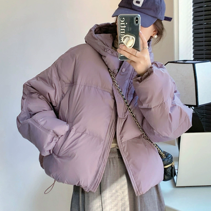 Теплая зимняя мягкая куртка-багель из хлопка с капюшоном для женщин, повседневная и теплая, новая короткая пуховая куртка зимы 2024.