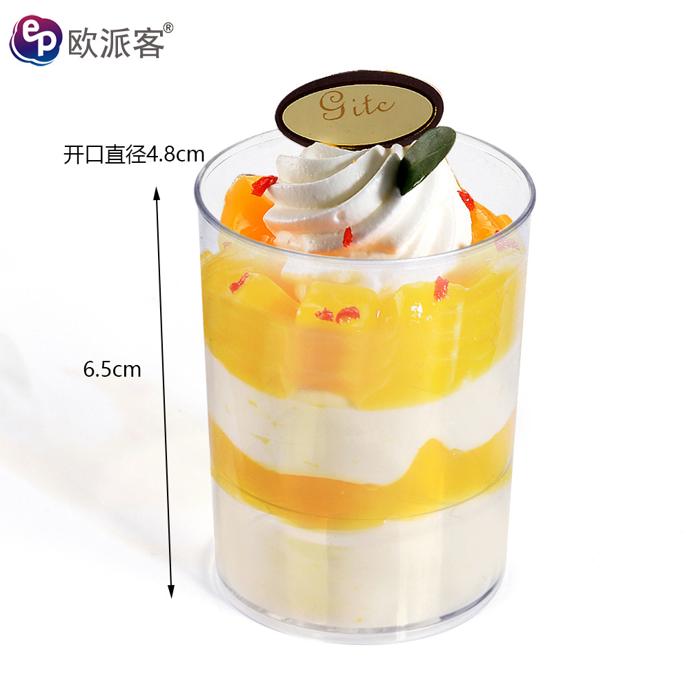 Copa de mousse desechable Taza de postre PS Taza de plástico Taza de pudín Taza redonda de punto de fábrica Taza cuadrada