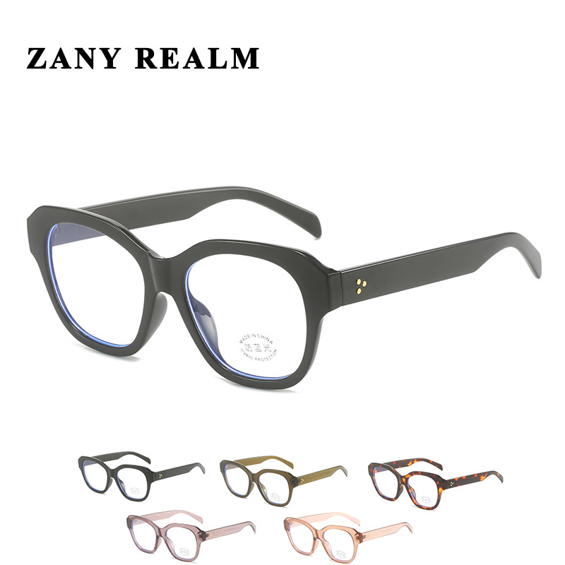 Nuevo estilo coreano retro ojo de gato marco grande anti-azul gafas de luz cara redonda versátil beige uñas marco negro gafas de Marco liso fabricante