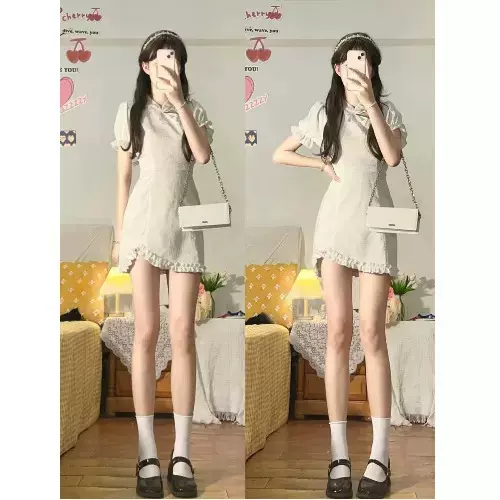2025年新款新中式连衣裙女春夏改良旗袍裙蝴蝶结少女国风短款裙子