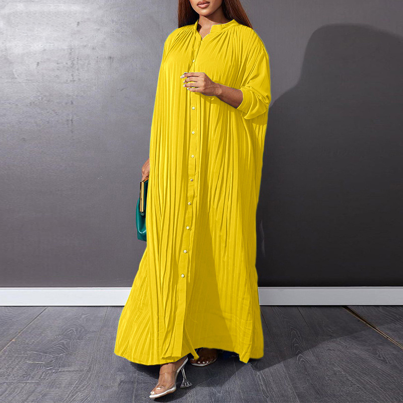 Women's Shirt Dress Casual Standing Collar Button Long Sleeve Solid Color Maxi Long Dress Daily display picture 7