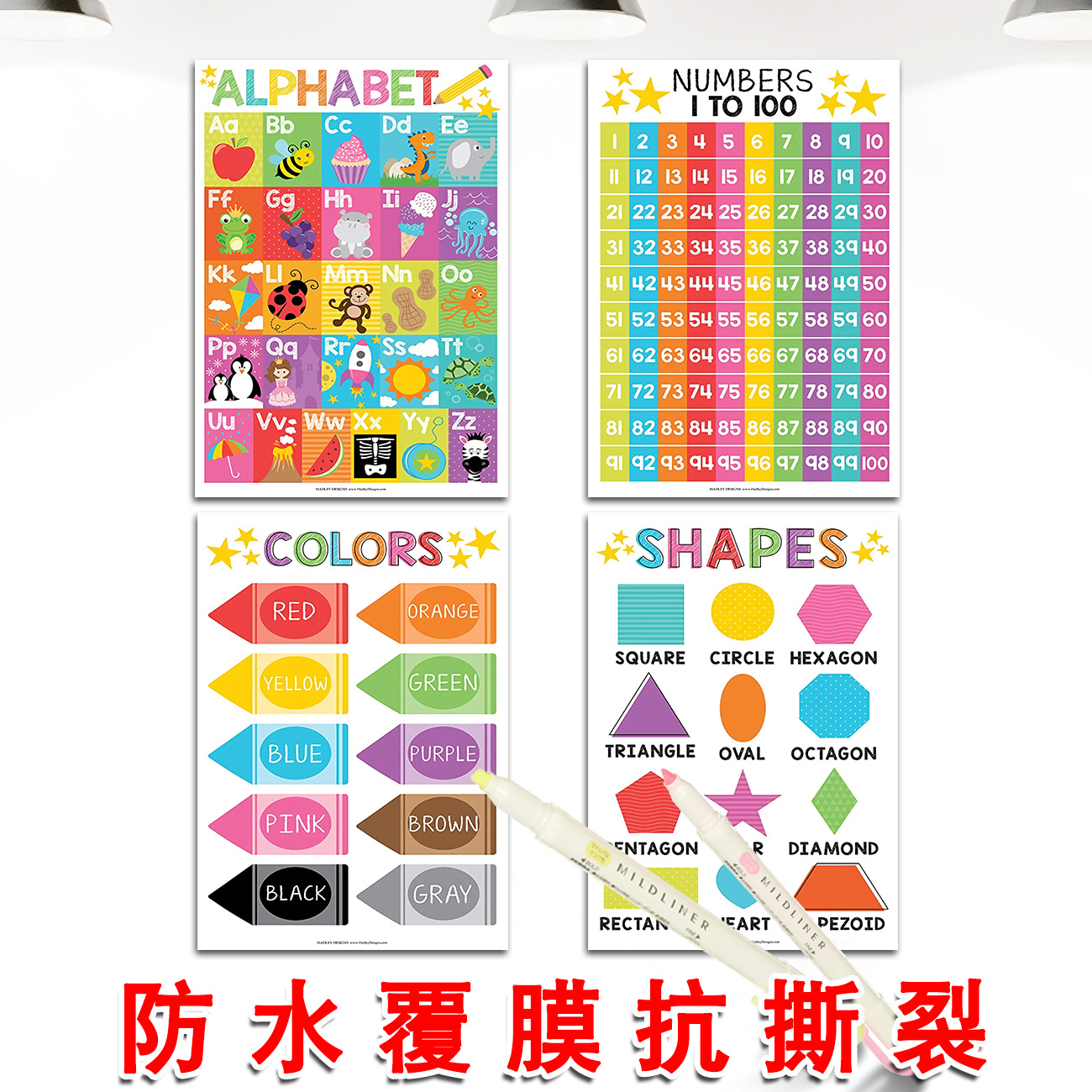 Amazon Hot Selling Children's Early Education Poster Waterproof Coated UV Paper Letter Hanging Painting English Early Childhood Education Decorative Painting