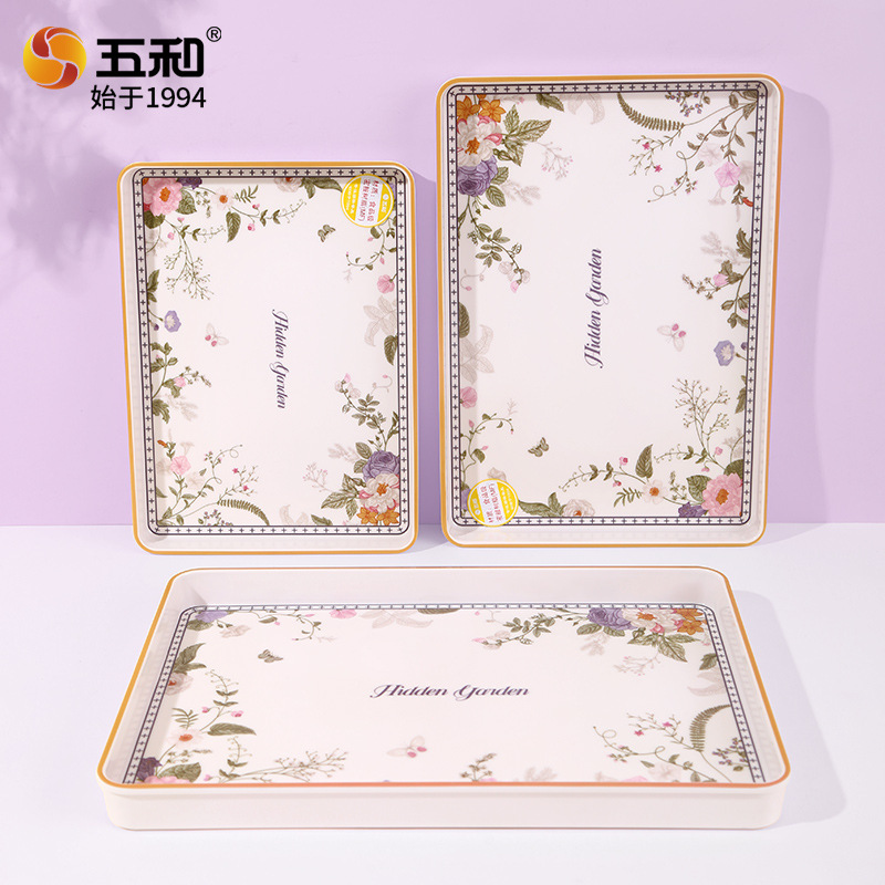 Wuhe Matte Tray Secret Garden Series Food Grade Melamine Material Scandinavian Style Large Breakfast Tray Tea Tray
