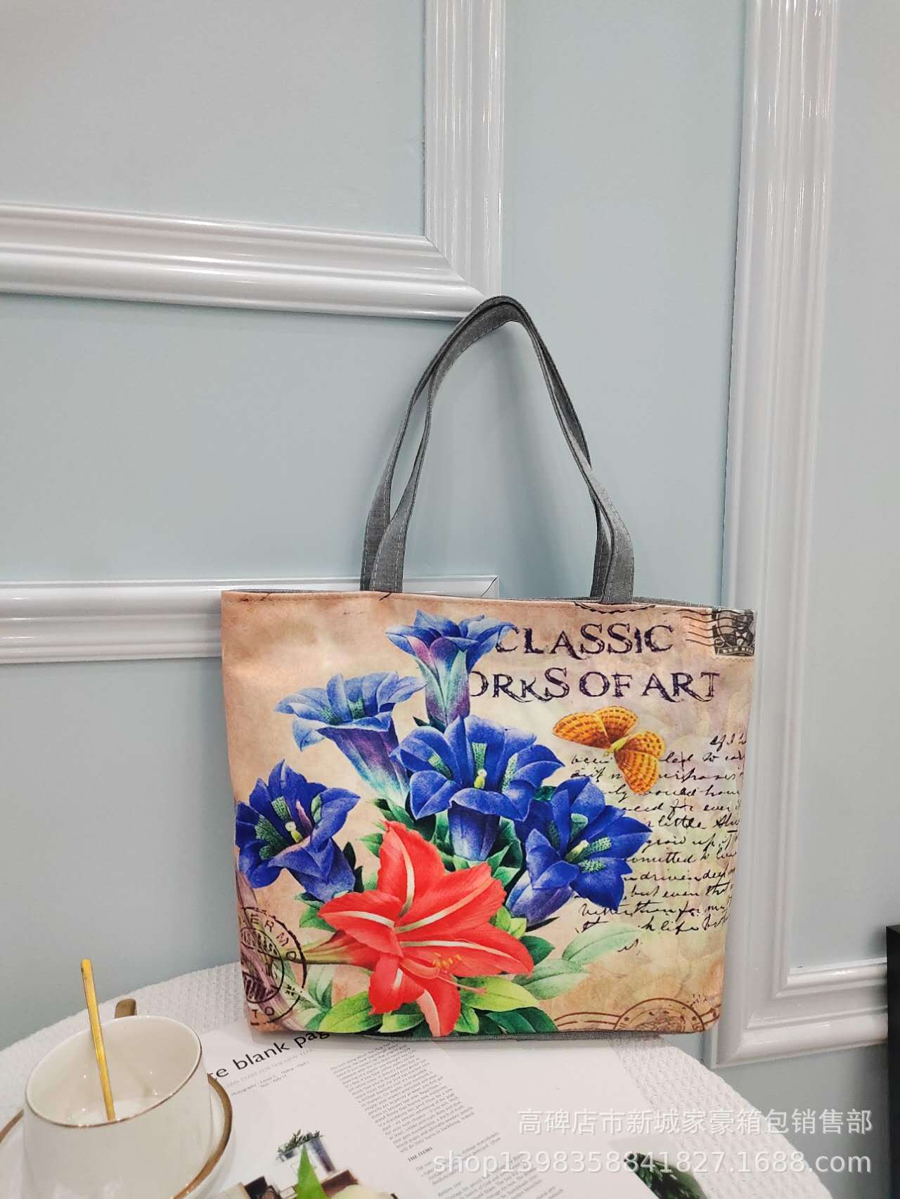 Bolsa de lona de gran capacidad para mujeres 2023 de alta temperatura de transferencia de calor bolsa de hombro de flores bolsa de lona bolsa de mujer bolsa de momia portátil