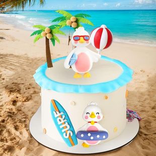 6Pcs Hawaiian Beach Cake Decoration Summer Surfboard Surfing Duck Pool Party Hawaiian Cake Decoration