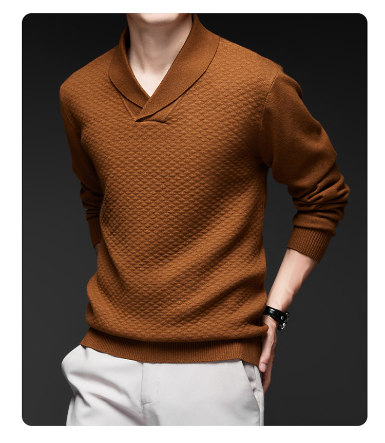 Nuevo cuello en V de manga larga base de punto de negocio casual de color sólido hombre de otoño y invierno fundación popular suéter de punto