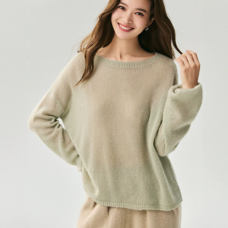Campari 25% mulberry silk 75% cashmere sweater for women, one-shoulder design, loose and relaxed fit, knitted base layer