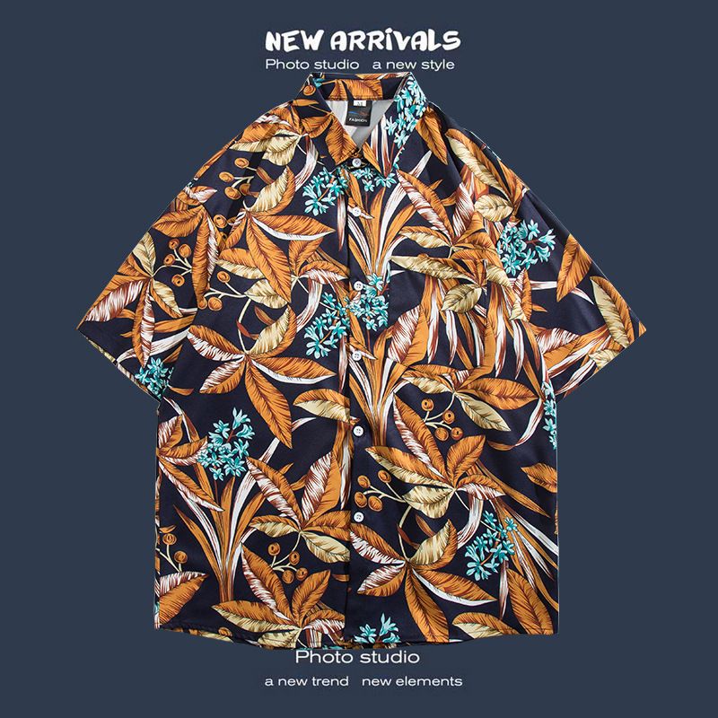 Camisa floral de manga corta Estilo de Hong Kong estilo retro de vetiver Estilo coreano moda guapo camisa de hombres y mujeres de moda y top de hadas