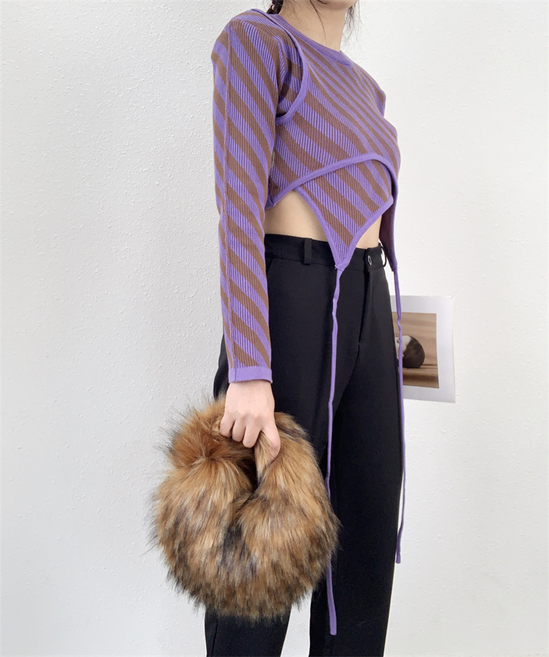 Women's Bags raccoon fur ball bag plush personality punk style Y2K hot girl handbag_voghion.com