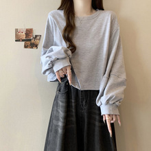 春秋新款小个子短款无帽长袖卫衣女学生薄款宽松设计感小众上衣潮