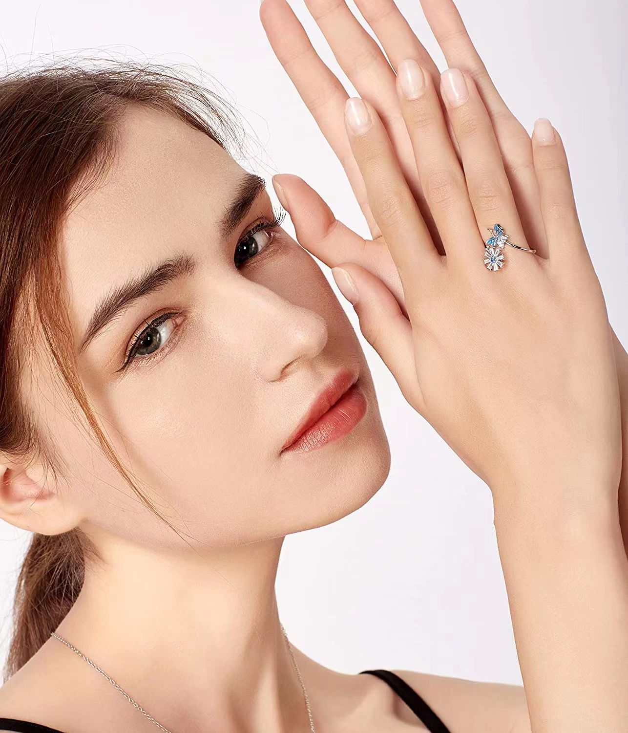 Fashion Simple Style Flower Butterfly Copper Plating Butterfly Zircon Rings