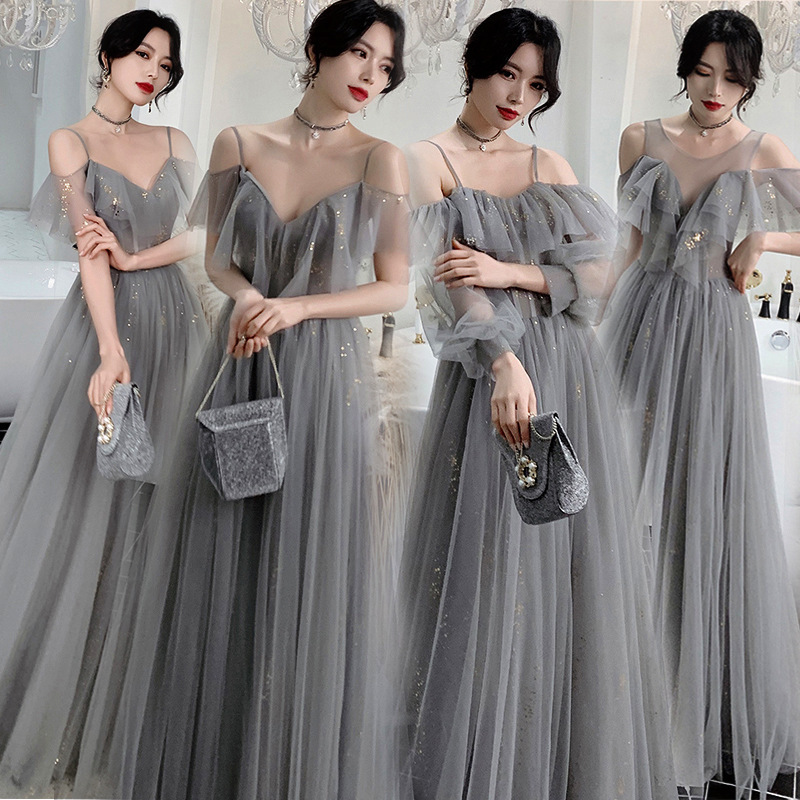 Gray Bridesmaid Dresses 2026 New Style Sister Group Bridesmaid Dresses Sister Group Gray Bridesmaid Dresses Long Tulle Skirt