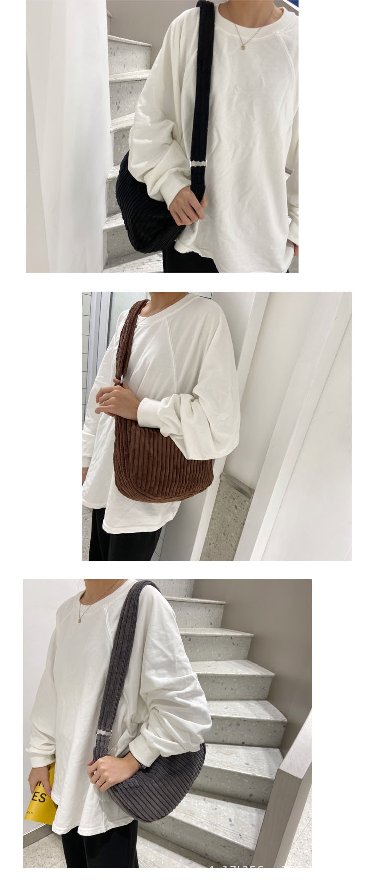 Women's Medium Corduroy Solid Color Fashion Dumpling Shape Zipper Crossbody Bag display picture 1