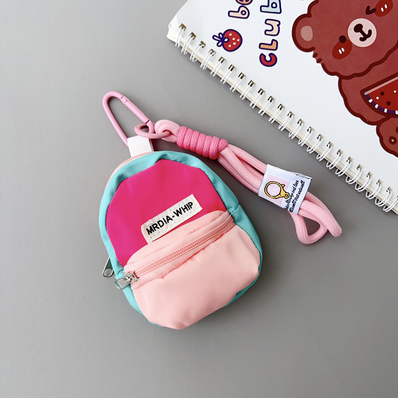 핑크와 블루 스쿨백 미니백 + 핑크 라벨 짧은 로프 + 투명 클립