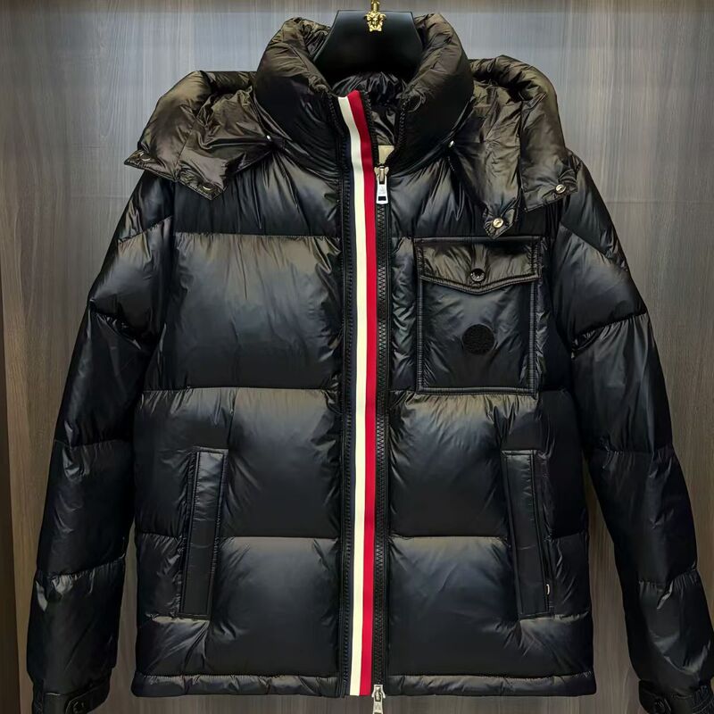 Mengjia high-quality down jacket for men and women, with hood, rainbow stripes, double zipper, three-color webbing, thickened and warm coat