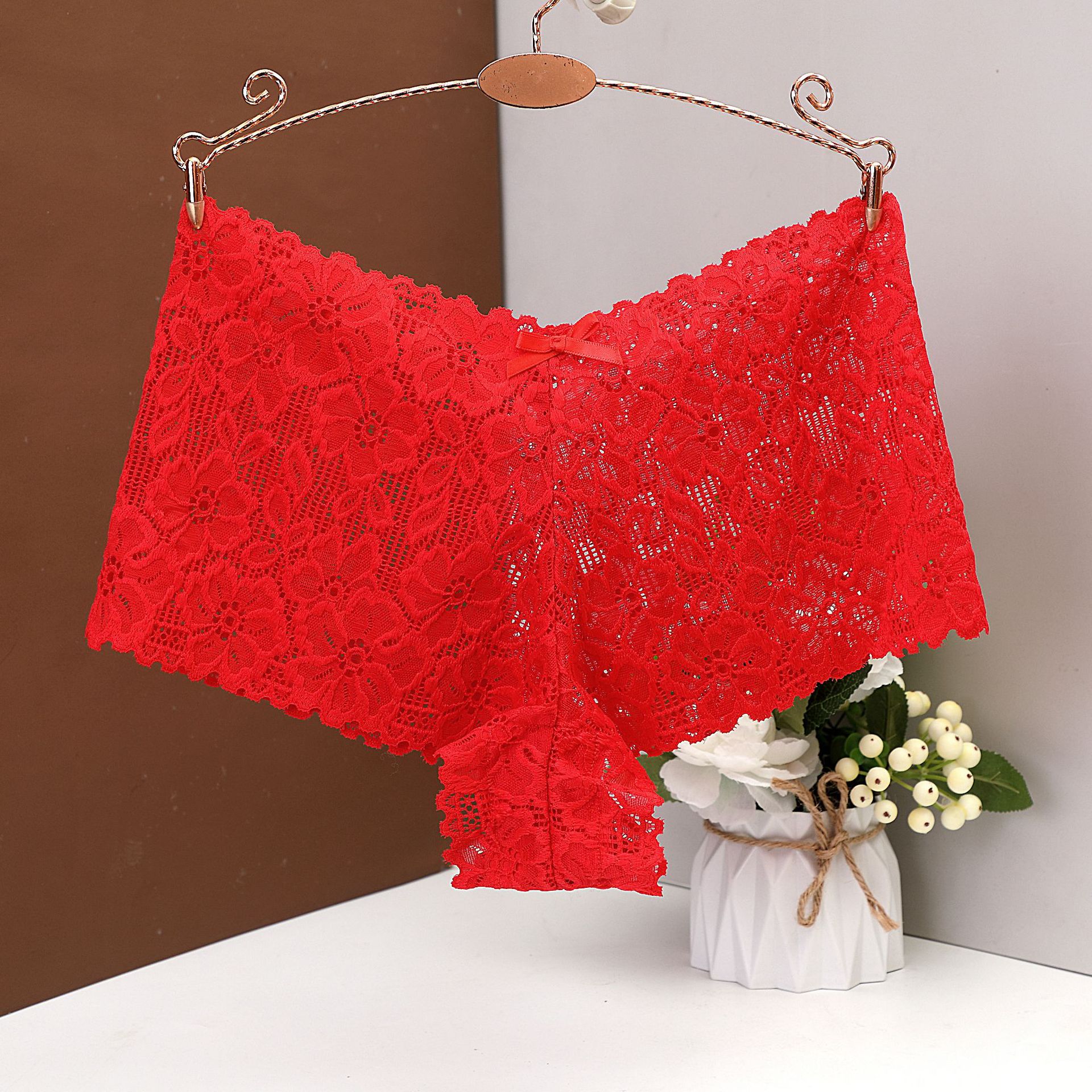 Calzoncillos boxer de encaje para mujer calzoncillos sexy jacquard hueco mujeres puro deseo ropa interior anti-caída bragas de fondo mujeres 6838