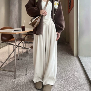 白色夏季休闲裤百搭宽松山本裤女高腰垂感休闲拖地阔腿裤子女款春