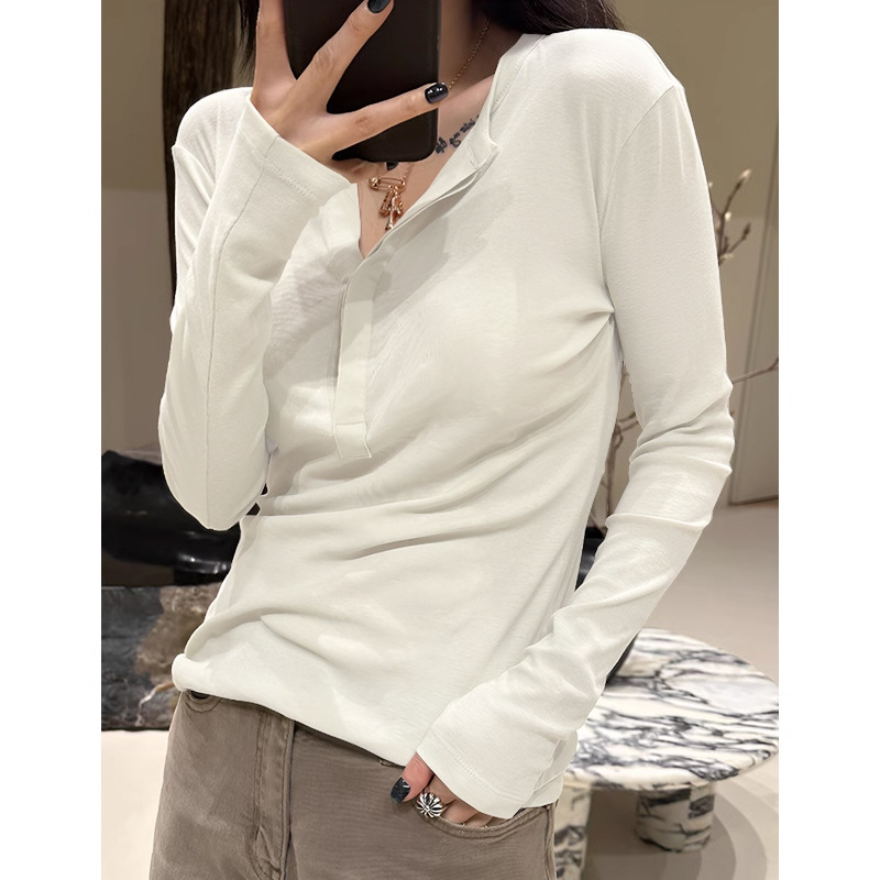 正肩长袖t恤女秋冬季2025新款修身打底衫辣妹美式藏蓝色内搭上衣|undefined