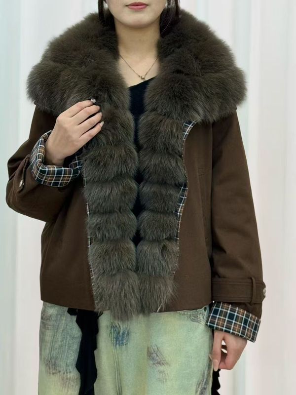 2025冬新款超好看的狐狸大毛领皮草外套鹅绒羽绒服宽松派克服外套|undefined