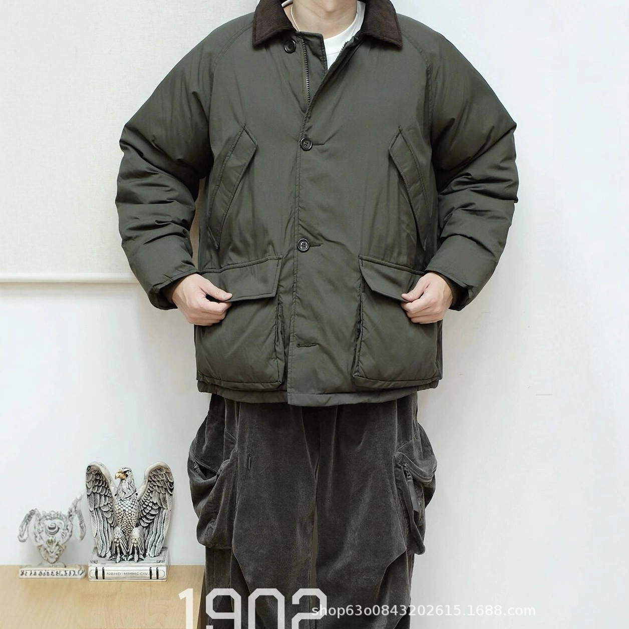 Original High-Quality Llbean 2025 Winter New Retro Hunting Corduroy Lapel down Jacket for Men and Women