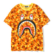 欧美跨境爆款时尚猿人头鲨鱼嘴3D印花男女潮牌迷彩圆领短袖 T恤衫