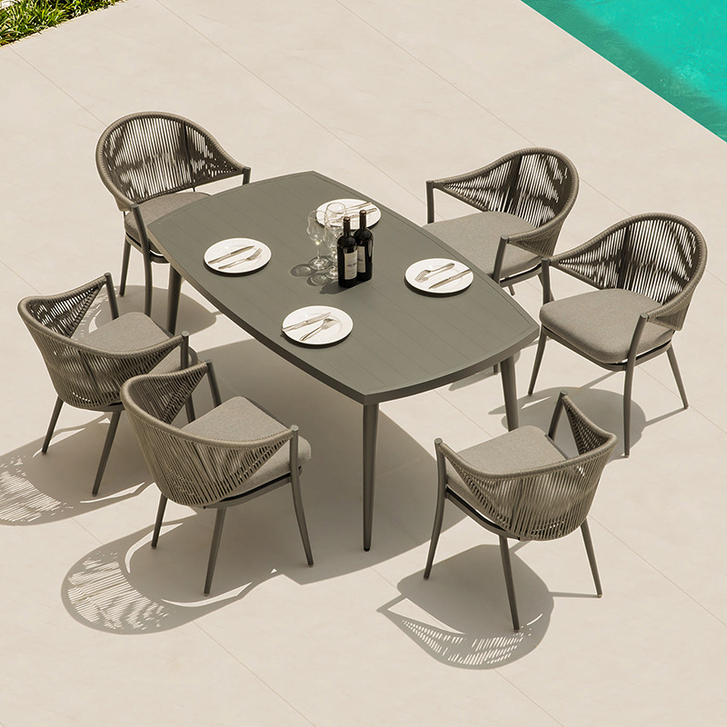 Mesas y sillas de Ratán al aire libre patio impermeable y protector solar muebles combinación Villa jardín al aire libre ocio silla de Ratán al aire libre