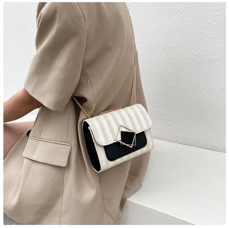 Women's Small Straw Stripe Fashion Square Lock Clasp Crossbody Bag display picture 6