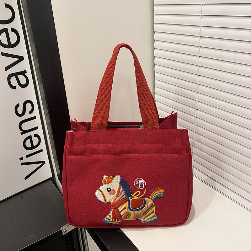 2026 New Model Pony New Year Handbag Cross-Border Trendy Casual Shoulder Bag Personalized Printed Canvas Bag Wholesale 2026 New Model Pony New Year Handbag Cross-Border Trendy Casual Shoulder Bag Personalized Printed Canvas Bag Wholesale