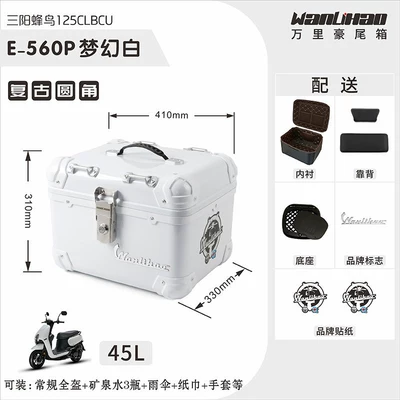 Motorcycle trunk | ABS electric scooter storage and - rounded-corner-hummingbird-dream-white-560pliningbackrest