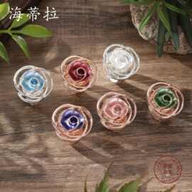 跨境爆款珐琅彩玫瑰花朵弹力戒指 高级感女士百搭玫瑰花合金戒指