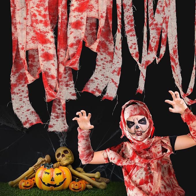 Fiesta de Halloween teñida de sangre tira decoración de puerta plana imitación de banda de sangre de alerta de banda aislante tecnología de teñido