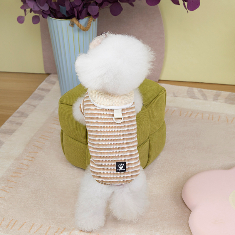 Primavera y verano de tela impresa de garras de perro con collar estriado camiseta perros pequeños y medianos Teddy gatos de dos patas ropa de perro