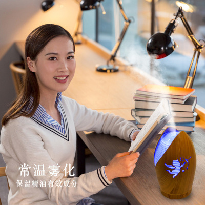 亚马逊新款100ml木纹遥控超声波加湿器香薰机 家用七彩香薰灯礼品