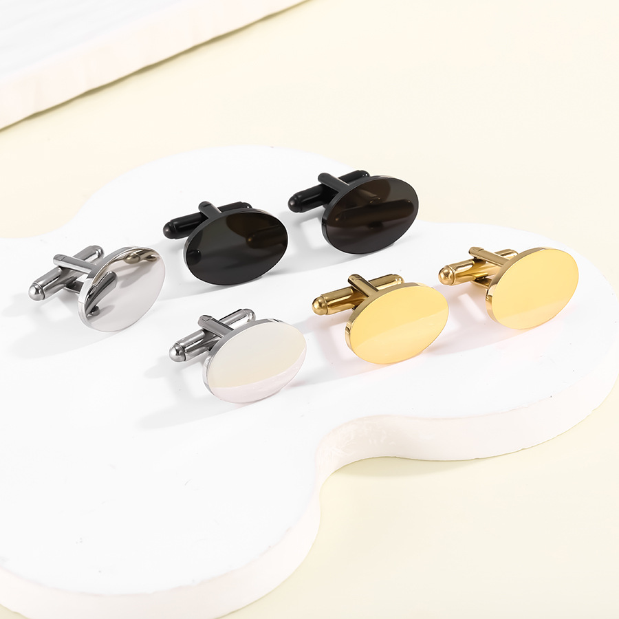 Neue ovale Manschettenknöpfe aus Edelstahl, Titanstahl, Spiegellaser, französisches Businesshemd, runde Manschettenknöpfe für Herren_voghion.com