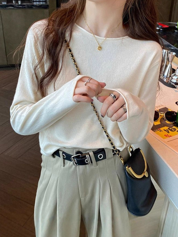 针织衫女内搭高级感打底衫2025春秋新款上衣长袖宽松圆领早秋毛衣|undefined