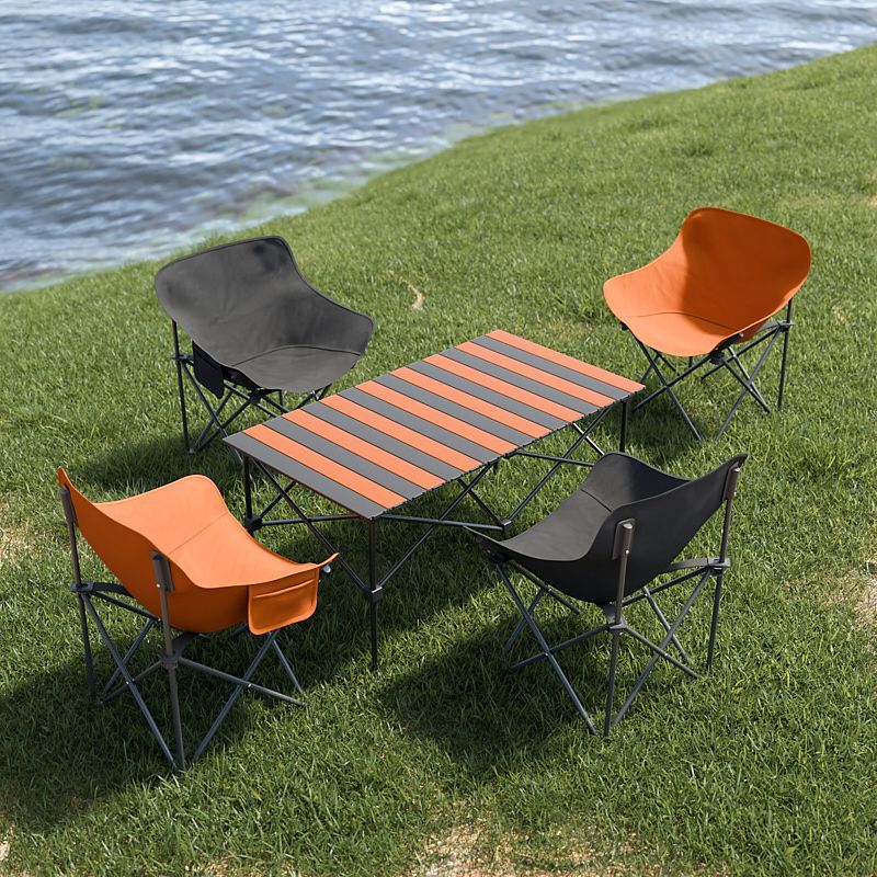 추천 핫모델 2025 업그레이드 강화모델 + 휴대용 수납벨트 - 오렌지색과 검정색 스티치 [95*55*50cm 긴 테이블] + 의자 4개