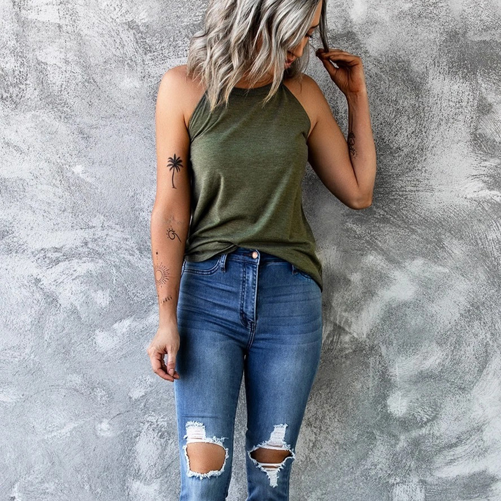 summer hot sale solid color halter sexy tops NSKL53219
