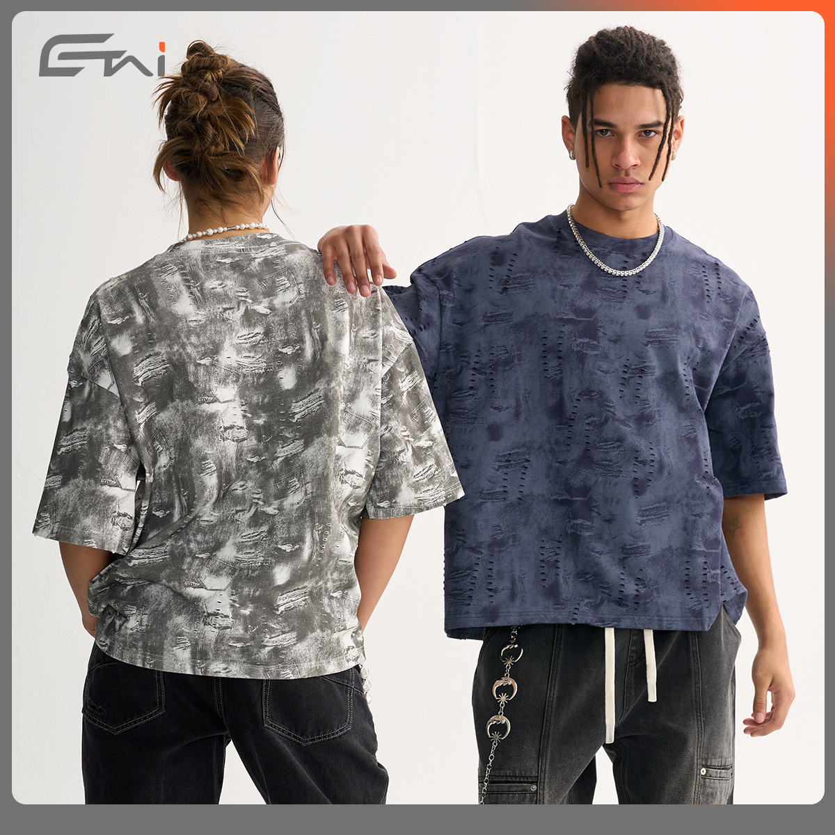 ETAI Hombre| Suelta corta desgastada camiseta vaquín hombre de alta calidad pesada texturas vaquerinas de algodón hombre mangas cortas image 4