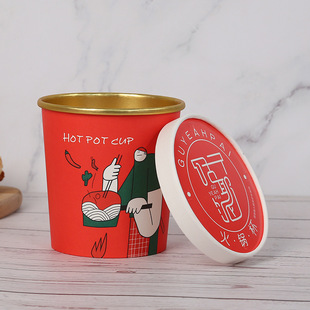 Factory direct printing Kraft soup barrel takeaway packaging barrel plus lid anti-leakage paper tube hot