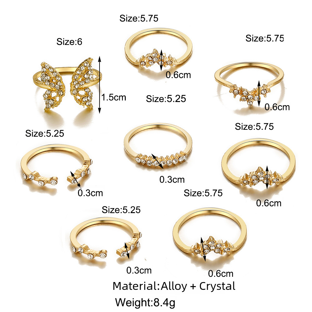 new micro-inlaid diamond butterfly opening ring set 8-piece creative simple joint ring_voghion.com