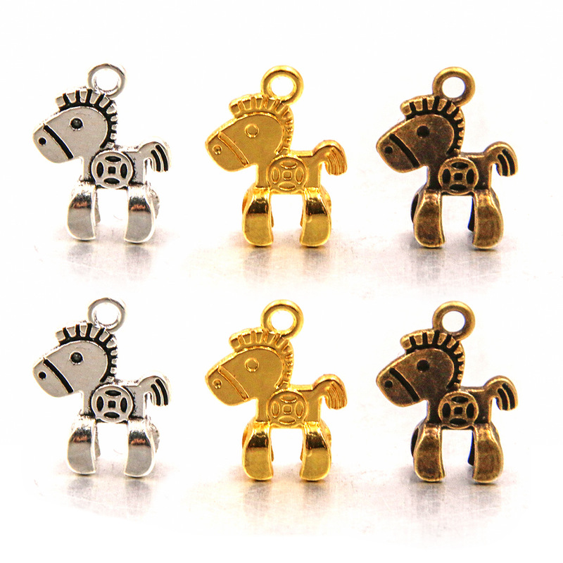 3 color 11*15mm explosions diy alloy double-sided cute rocking horse animal charm pendant handmade jewelry accessories