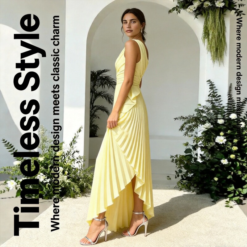 Amazon Foreign Trade One-Shoulder Evening Dress with Waist-Cinching Pleated Design, Irregular Hem, Elegant Banquet Gown Amazon Foreign Trade One-Shoulder Evening Dress with Waist-Cinching Pleated Design, Irregular Hem, Elegant Banquet Gown