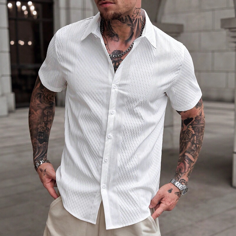 2026 Cross-Border European and American Men's Fashion Casual Niche Design Jacquard Short-Sleeved Shirts High-Quality Wholesale 2026 Cross-Border European and American Men's Fashion Casual Niche Design Jacquard Short-Sleeved Shirts High-Quality Wholesale